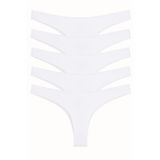 Nicoletta Kadın Külot Brazillian Tanga Lazer Kesim Esnek İz Yapmayan 5'li Paket Polyester Beyaz, XL