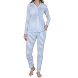 Nicoletta Kadın Pijama Uzun Kollu Düğmeli Pijama Takımı Cepli Pamuk Mavi, XL