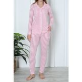 Nicoletta Kadın Pijama Uzun Kollu Düğmeli Pijama Takımı Cepli Pamuk PEMBE