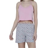 Nicoletta Kadın Şortlu Pijama Takımı İp Askılı Pamuklu Likralı Pembe, XL
