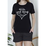 Nicoletta Kadın Şortlu Pijama Takımı Kısa Kollu Pamuklu Cepli Likralı SİYAH