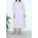 Nicoletta Kadın Tunik Uzun Gecelik Uzun Kollu Büyük Beden Pamuklu Düğmeli Lila