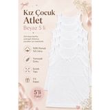 Nicoletta Kız Çocuk Atlet Geniş Askılı 5 Li Paket Likralı Beyaz - 4 - 5 Yaş