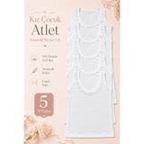 Nicoletta Kız Çocuk Atlet Geniş Askılı 5 li Paket Likralı Dantelli BEYAZ
