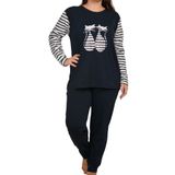 Nicoletta-Lacivert Kadın Pijama Takımı Uzun Kollu Cepli Pamuk Likralı (LACİVERT / S)