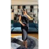 Nida Boutique Sıfır Kol Vatkalı Taşlı Krep Elbise