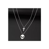 Nida Jewelry 925 Ayar Gümüş Ikili Uzaylı Haç Kolye