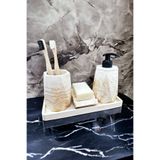 NIDAGE 4 Parça 4 Parça Mermer Desenli Beton Banyo Seti Katı Sıvı Sabunluk Diş Fırçalık Havluluk Tepsi Bej