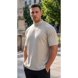 Nidam Butik Erkek Yarım Balıkçı Yaka Fit Kol Kesimli Oversize Kısa Kollu Tişört - Soft Gri