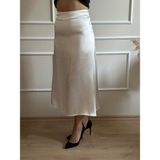 Nidi Store Beyaz Uzun Saten Etek - 001-Beyaz - 40