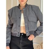 Nidi Store Gri Balıksırtı Vatkalı Torba Cepli Mevsimlik Bomber Ceket - 07G-Gri