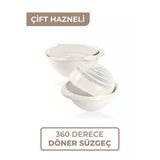Nido 360 Derece Dönebilir Çok Amaçlı Makarna Ve Sebze Süzgeci - Çift Hazneli Tasarım Plastik