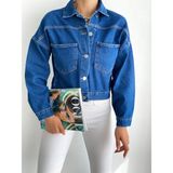 Nido Moda Çift Cepli Denim Crop Ceket - S - Mavi