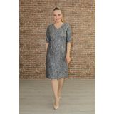 Nidya Moda 4009LS Siyah Simli Kaplama Dantel V Yaka Abiye Elbise