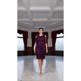 Nidya Moda 4146M Mürdüm Omzu Pencereli Dantel Elbise