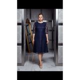 Nidya Moda Büyük Beden Kloş Lacivert Dantel Abiye Elbise-4036l