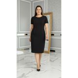 Nidya Moda Büyük Beden Parça Biye Siyah Elbise-4085bs