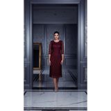 Nidya Moda Büyük Beden Simli Bordo Dantel Kloş Elbise 4036yb