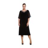 Nidya Moda Büyük Beden Siyah Şifon Kol Taşlı Abiye Elbise-4053s