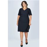 Nidya Moda L 4027 Lacivert V Yaka Taşlı Elbise