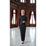 Nidya Moda Tesettür Kadın Siyah Pullu Payet Peplumlu Abiye Tunik-5010s