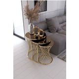 Nies Aksesuar Hasır 3'lü Zigon Sehpa Gold Ayak Bronz Ayna
