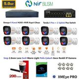 Nif Bilişim Xmeye 5mp 2.8mm Sabit Lens Polis Çakarlı Sesli ve Gece Renkli 8 Kameralı Ip Kamera Seti 1tb Disk