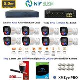 Nif Bilişim Xmeye 5mp 2.8mm Sabit Lens Polis Çakarlı Sesli ve Gece Renkli 8 Kameralı Ip Kamera Seti 2tb Disk
