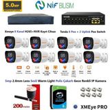 Nif Bilişim Xmeye 5mp 2.8mm Sabit Lens Polis Çakarlı Sesli ve Gece Renkli 8 Kameralı Ip Kamera Seti 6tb Disk