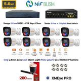 Nif Bilişim Xmeye 5mp 2.8mm Sabit Lens Polis Çakarlı Sesli ve Gece Renkli 8 Kameralı Ip Kamera Seti Disk Yoktur
