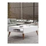 Nifi Art Lüx Model Orta Sehpa Beyaz 90X50X33 Ahşap Üst Yüzey ve Kahverengi Suntalam Ayaklar ile Modern Tasarım