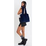 Night Blue Laptop Tote / Kadın Peluş Toscana Bilgisayar Çantası 42X34 Sap 65 cm - Lacivert