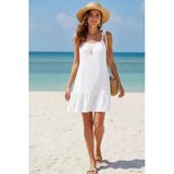 Night Kadın Beyaz Askılı Bol Kesim Fırfırlı Plaj Elbisesi