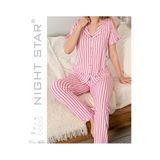 Night Star Venüs 5 Düğme Leopar Desenli Pijama Takımı