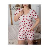 Night Star Waffle Kalp Desenli Büyük Beden Şort Pijama Takımı