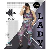 Nightlove Lady Büyük Beden Sporcu Takımı Yıldız Desenli Crop Üst ve Tayt ile Rahat Kullanım - Çok Renkli - 2XL