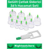 Nightwatchers Vakumlu Masaj Aleti 36'lı Kupa Hacamat Seti - Ahşap - Gri