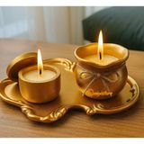 Nigi Store 3 Parça Mumlu Dekoratif Set - Dantel Tepsi, Bohça Mum, Kapaklı Mum