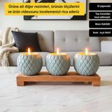 Nigi Store Dekoratif Mum Seti Ahşap Standlı Balık Pulu Desenli 4 Parça