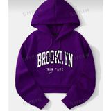 Nigrum Pardus Nıgrum Pardus Kapüşonlu Brooklyn Baskılı 2 Iplik Şardonlu Kız Çocuk Mor Sweatshirt - 4 Yaş