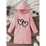 Nigrum Pardus Nıgrum Pardus Kapüşonlu Çengel Kalp Baskılı %100 Pamuk Kışlık Kız Çocuk Özel Seri Spor Hoodie Elbise - Pembe - 14 Yaş