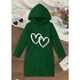 Nigrum Pardus Nıgrum Pardus Kapüşonlu Çengel Kalp Baskılı %100 Pamuk Kışlık Kız Çocuk Özel Seri Spor Hoodie Elbise - Yeşil - 14 Yaş