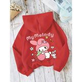 Nigrum Pardus Nıgrum Pardus Kapüşonlu Happy Melody Sırt Baskılı %100 Pamuk 2 Iplik Şardonlu Cepsiz Kız Çocuk Sweatshırt - Kırmızı - 4 Yaş