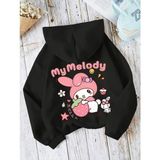 Nigrum Pardus Nıgrum Pardus Kapüşonlu Happy Melody Sırt Baskılı %100 Pamuk 2 Iplik Şardonlu Cepsiz Kız Çocuk Sweatshırt - Siyah - 5 Yaş