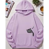 Nigrum Pardus Nıgrum Pardus Kapüşonlu Uykucu Kedi Baskılı 2 Iplik Şardonlu Kız-Erkek Çocuk Sweatshirt - Lila - 6 Yaş