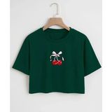 Nigrum Pardus Nıgrum Pardus Özel Seri Rıbboned Cherry Baskılı %100 Pamuk Kız Çocuk Crop T-Shirt - Yeşil - 8 Yaş