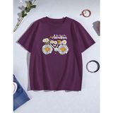 Nigrum Pardus Nıgrum Pardus Papatya Bisikleti Baskılı Yuvarlak Yaka Oversize Kız Çocuk T-Shirt - Mor - 10 Yaş