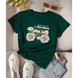 Nigrum Pardus Nıgrum Pardus Papatya Bisikleti Baskılı Yuvarlak Yaka Oversize Kız Çocuk T-Shirt - Yeşil - 10 Yaş