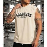 Nigrum Pardus Nıgrum Pardus Yeni Sezon Brooklyn Baskılı %100 Pamuk Kolsuz Büyük Beden Erkek T-Shirt - Bej - 2XL