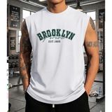Nigrum Pardus Nıgrum Pardus Yeni Sezon Brooklyn Baskılı %100 Pamuk Kolsuz Büyük Beden Erkek T-Shirt - Beyaz